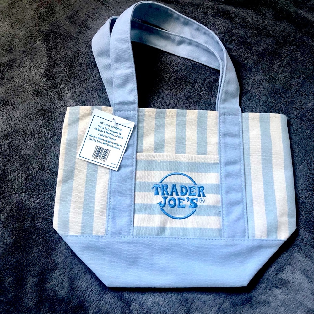 Trader Joe's Light Blue & White Striped Tote
